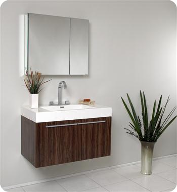 Fresca - Vista - (Walnut) Bathroom Vanity with White Acrylic Sink and Countertop - FVN8090GW