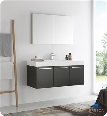 Fresca Vista 48" Black Wall Hung Modern Bathroom Vanity with Medicine Cabinet