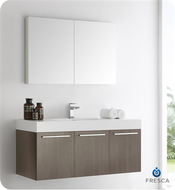 Fresca Vista 48" Gray Oak Wall Hung Modern Bathroom Vanity with Medicine Cabinet