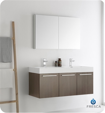 Fresca Vista 48" Gray Oak Wall Hung Double Sink Modern Bathroom Vanity with Medicine Cabinet