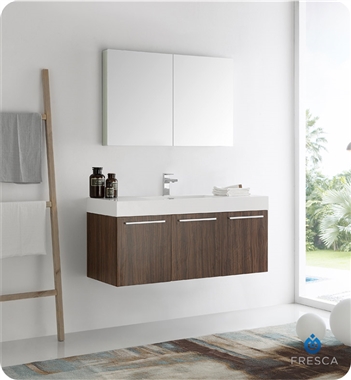 Fresca Vista 48" Walnut Wall Hung Modern Bathroom Vanity with Medicine Cabinet