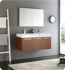 Fresca Vista 48" Teak Wall Hung Double Sink Modern Bathroom Vanity with Medicine Cabinet