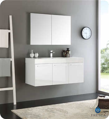Fresca Vista 48" White Wall Hung Modern Bathroom Vanity with Medicine Cabinet