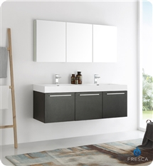 Fresca Vista 60" Black Wall Hung Double Sink Modern Bathroom Vanity with Medicine Cabinet