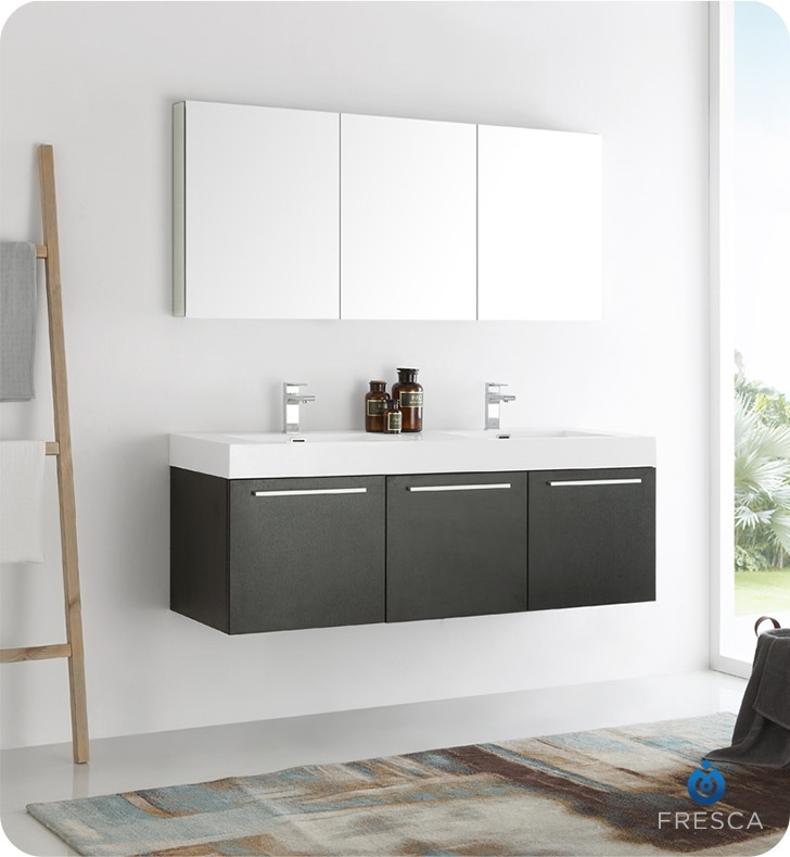 Bathroom Vanities Vanity Furniture Cabinets Rgm Fresca Vista 60 Black Wall Hung Double Sink Modern Bathroom Vanity With Medicine Cabinet