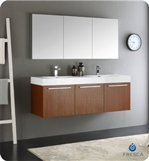 Fresca Vista 60" Teak Wall Hung Double Sink Modern Bathroom Vanity with Medicine Cabinet