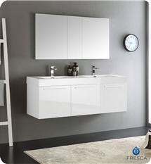 Fresca Vista 60" White Wall Hung Double Sink Modern Bathroom Vanity with Medicine Cabinet