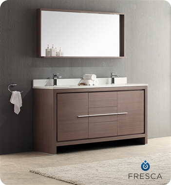 Fresca Allier 60" Modern Double Sink Bathroom Vanity - Gray Oak