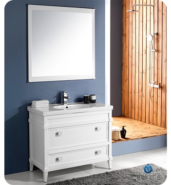 Fresca Blavet 40" White Modern Bathroom Vanity w/ Mirror