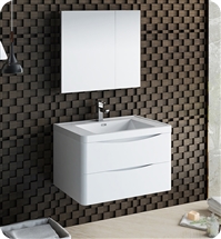 Fresca Tuscany 32" Glossy White Wall Hung Modern Bathroom Vanity with Medicine Cabinet