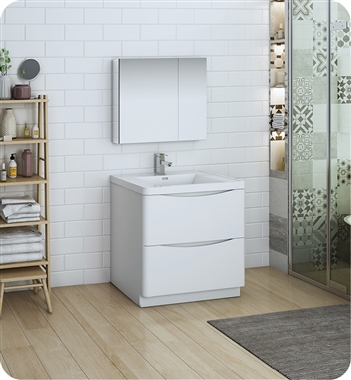 Fresca Tuscany 32" Glossy White Free Standing Modern Bathroom Vanity with Medicine Cabinet