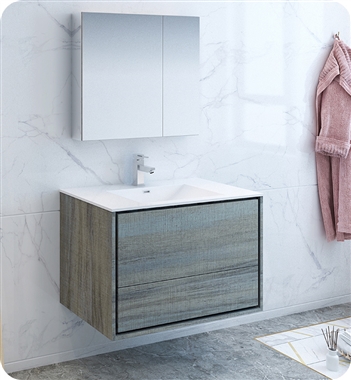 Fresca Catania 36" Ocean Gray Wall Hung Modern Bathroom Vanity with Medicine Cabinet