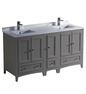 Fresca Oxford 60" Gray Traditional Double Sink Bathroom Cabinets with Top & Sinks