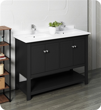 Fresca Manchester 48" Black Traditional Double Sink Bathroom Cabinet w/ Top & Sinks