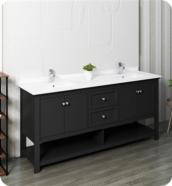 Fresca Manchester 72" Black Traditional Double Sink Bathroom Cabinet w/ Top & Sinks