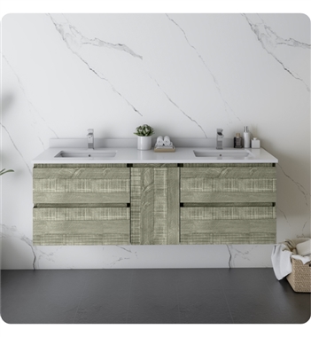 Fresca Formosa 58" Wall Hung Double Sink Modern Bathroom Cabinet in Sage Gray