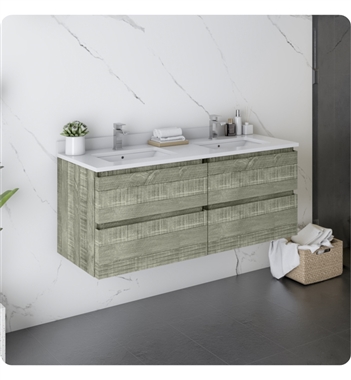 Fresca Formosa 48" Wall Hung Double Sink Modern Bathroom Cabinet with Top & Sink in Sage Gray