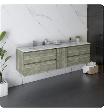 Fresca Formosa 72" Wall Hung Double Sink Modern Bathroom Cabinet with Top & Sink in Sage Gray