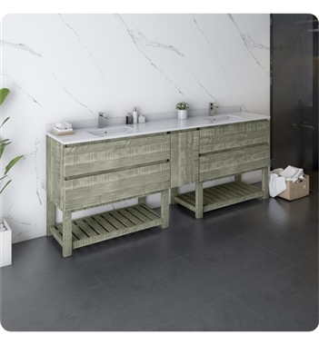 Fresca Formosa 84" Floor Standing Open Bottom Double Sink Modern Bathroom Cabinet with Top & Sinks in Sage Gray