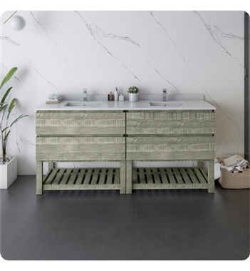 Fresca Formosa 70" Floor Standing Open Bottom Double Sink Modern Bathroom Cabinet in Sage Gray