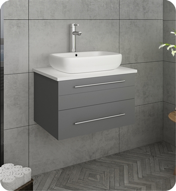 Fresca Lucera 24" Gray Wall Hung Modern Bathroom Cabinet w/ Top & Vessel Sink