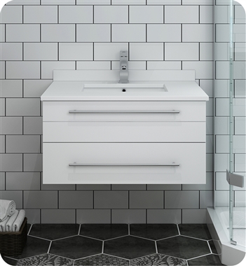 Fresca Lucera 30" White Wall Hung Modern Bathroom Cabinet w/ Top & Undermount Sink