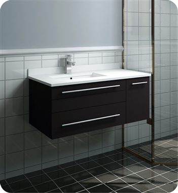 Fresca Lucera 36" Espresso Wall Hung Modern Bathroom Cabinet w/ Top & Undermount Sink - Left Version