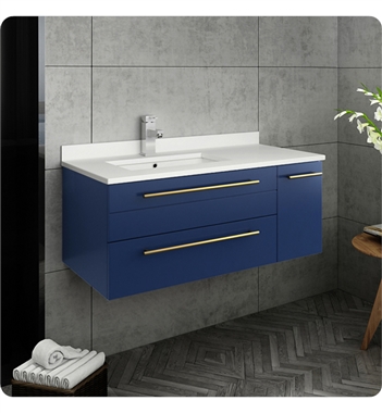 Fresca Lucera 36" Blue Wall Hung Modern Bathroom Cabinet w/ Top & Undermount Sink - Left Version