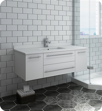 Fresca Lucera 48" White Wall Hung Modern Bathroom Cabinet w/ Top & Undermount Sink