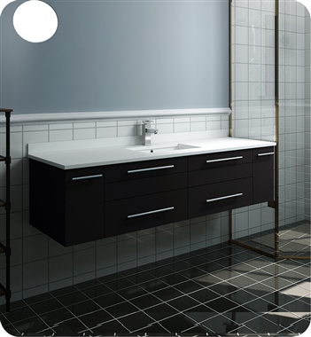 Fresca Lucera 60" Espresso Wall Hung Modern Bathroom Cabinet w/ Top & Single Undermount Sink