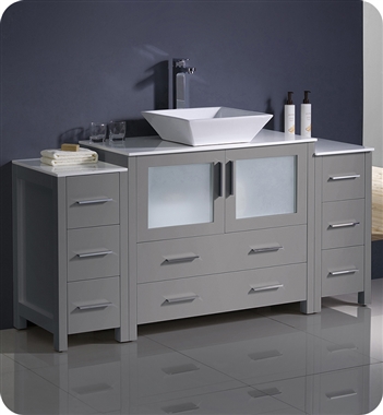 Fresca Torino 60" Grey Modern Bathroom Cabinets with Top & Vessel Sink