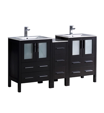 Fresca Torino 60" Espresso Modern Double Sink Bathroom Cabinets wIith Integrated Sinks