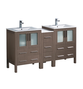 Fresca Torino 60" Gray Oak Modern Double Sink Bathroom Cabinets wIith Integrated Sinks