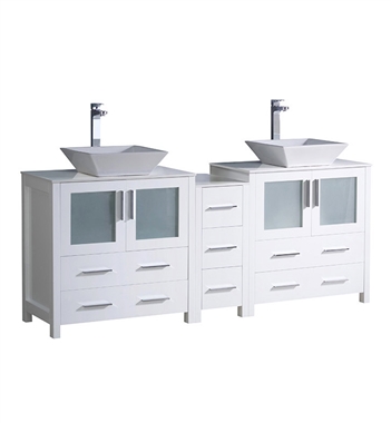 Fresca Torino 72" White Modern Double Sink Bathroom Cabinets with Tops & Vessel Sinks