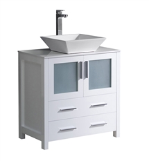 Fresca Torino 30" White Modern Bathroom Cabinet with Top & Vessel Sink