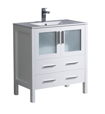 Fresca Torino 30" White Modern Bathroom Cabinet with Integrated Sink