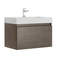 Fresca Mezzo 30" Gray Oak Wall Hung Modern Bathroom Cabinet with Integrated Sink