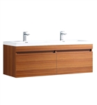 Fresca Largo 57" Teak Modern Double Sink Bathroom Cabinet with Integrated Sinks