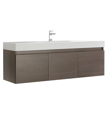 Fresca Mezzo 60" Gray Oak Wall Hung Single Sink Modern Bathroom Cabinet with Integrated Sink