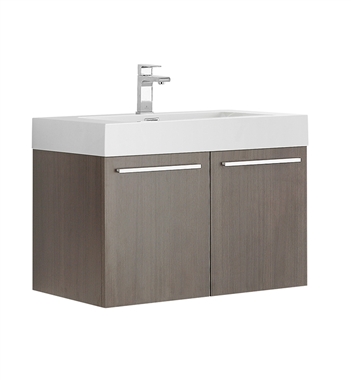 Fresca Vista 30" Gray Oak Wall Hung Modern Bathroom Cabinet with Integrated Sink