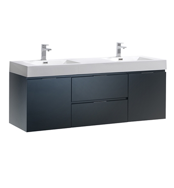 Fresca Valencia 60" Glossy Gray Wall Hung Double Sink Modern Bathroom Vanity