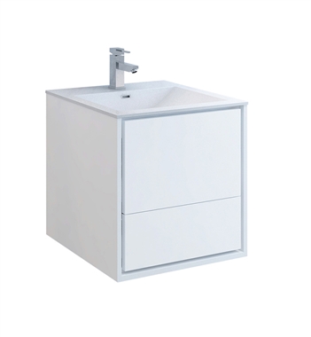 Fresca Catania 24" Glossy White Wall Hung Modern Bathroom Cabinet with Integrated Sink