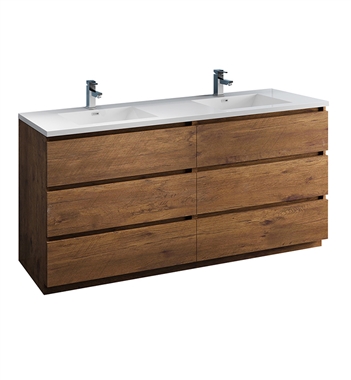 Fresca Lazzaro 72" Rosewood Free Standing Modern Bathroom Cabinet w/ Integrated Double Sink