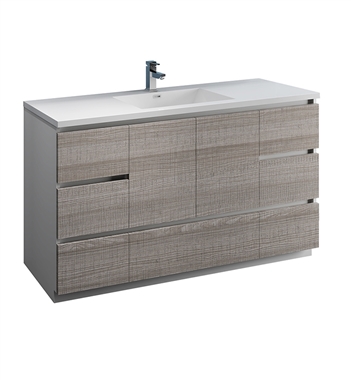 Fresca Lazzaro 60" Ash Gray Free Standing Modern Bathroom Cabinet w/ Integrated Single Sink