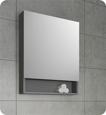 Fresca 24" Bathroom Medicine Cabinet with Small Bottom Shelf in Gray