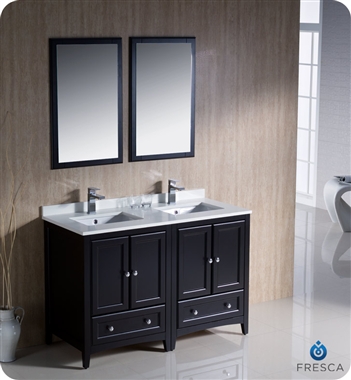 Fresca Oxford 48" Traditional Double Sink Bathroom Vanity in Espresso