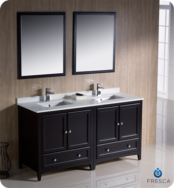 Fresca Oxford 60" Traditional Double Sink Bathroom Vanity in Espresso