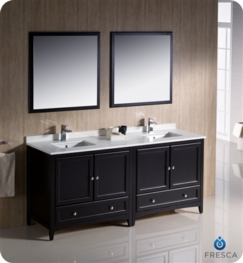 Fresca Oxford 72" Traditional Double Sink Bathroom Vanity in Espresso