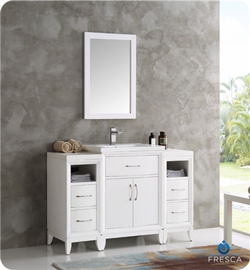 Fresca Cambridge 48" White Traditional Bathroom Vanity with Mirror