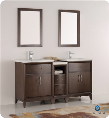 Fresca Cambridge 60" Antique Coffee Double Sink Traditional Bathroom Vanity with Mirrors